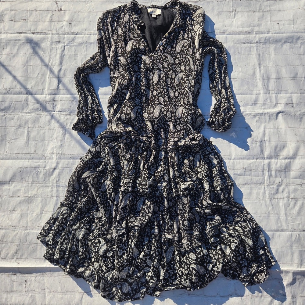 Cleobella Paisley Floral Tiered drop waist midi Dress Long Sleeve Size M